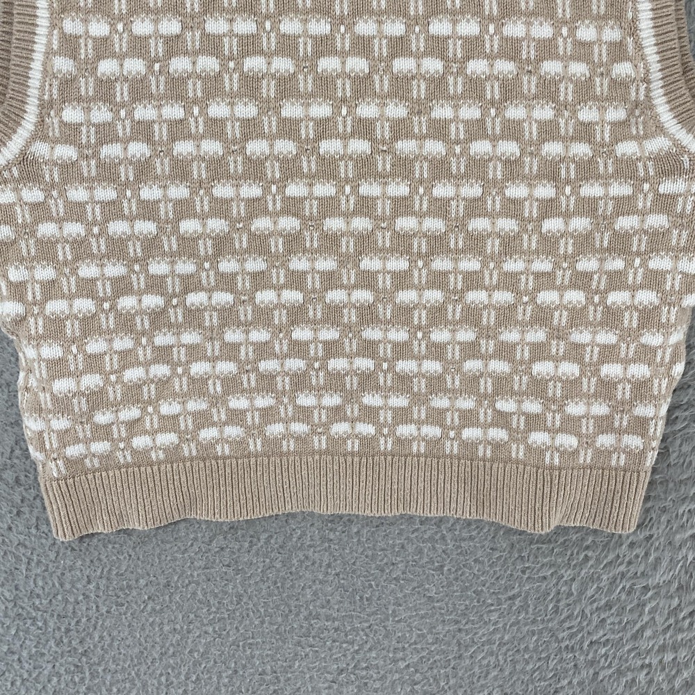 Abercrombie & Fitch Sweater Vest Womens M Beige Cotton V Neck Geometric Knit - Picture 10 of 13